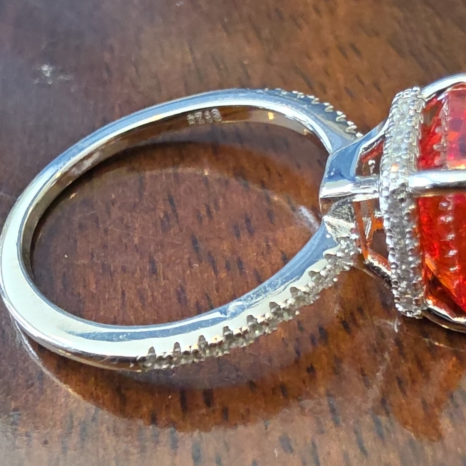 925 Sterling Silver Lab-Created Vivid Orange Emerald Cut Solitaire Ring Sz 7 UGI