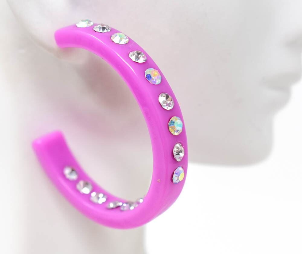 2″ LAVANDER HOOPS AB/CLEAR (INNER & OUTER) RHINESTONES LADIES FASHION EARRINGS