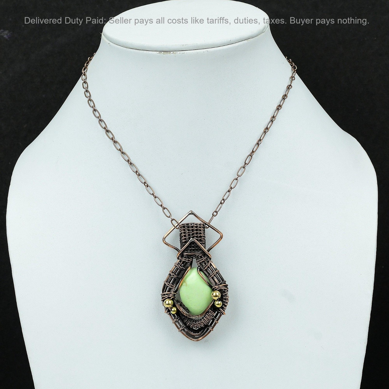 Black Friday Sale Lemon Chrysoprase Gemstone Wire Wrapped Sister Pendant Copper