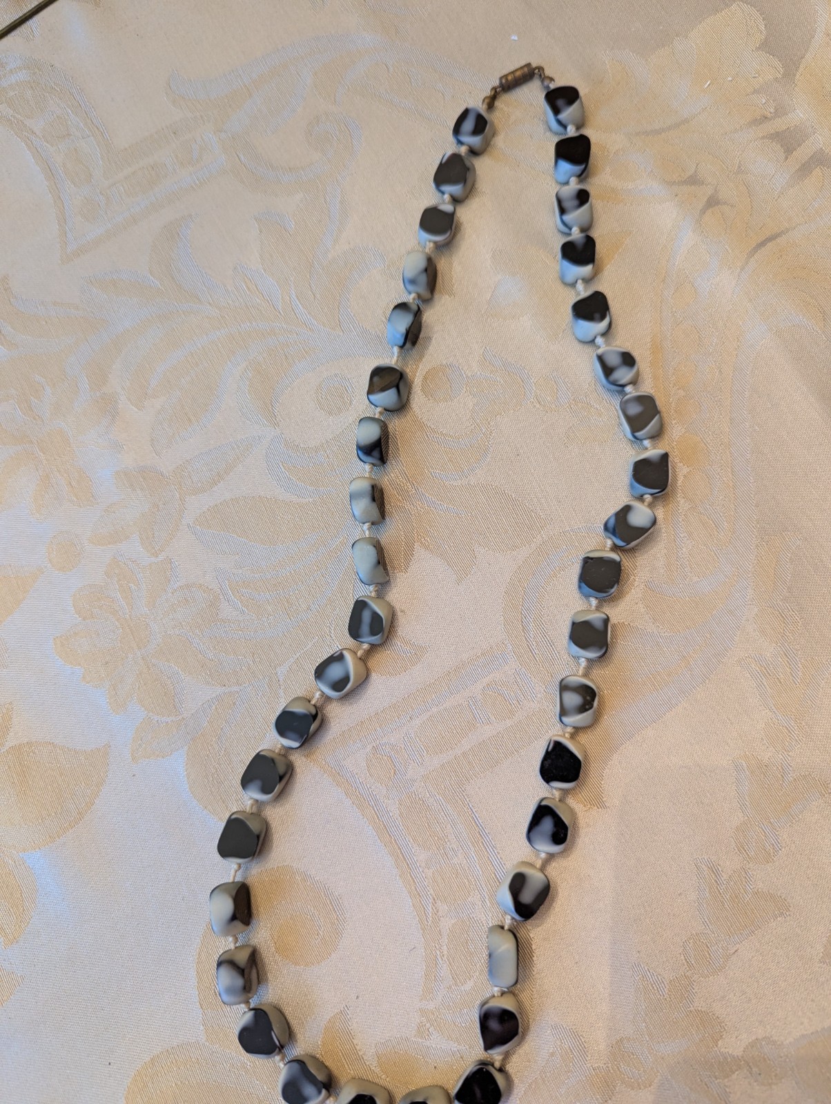 Vintage Black, Gray, White Marbled Glass Beaded Necklace
