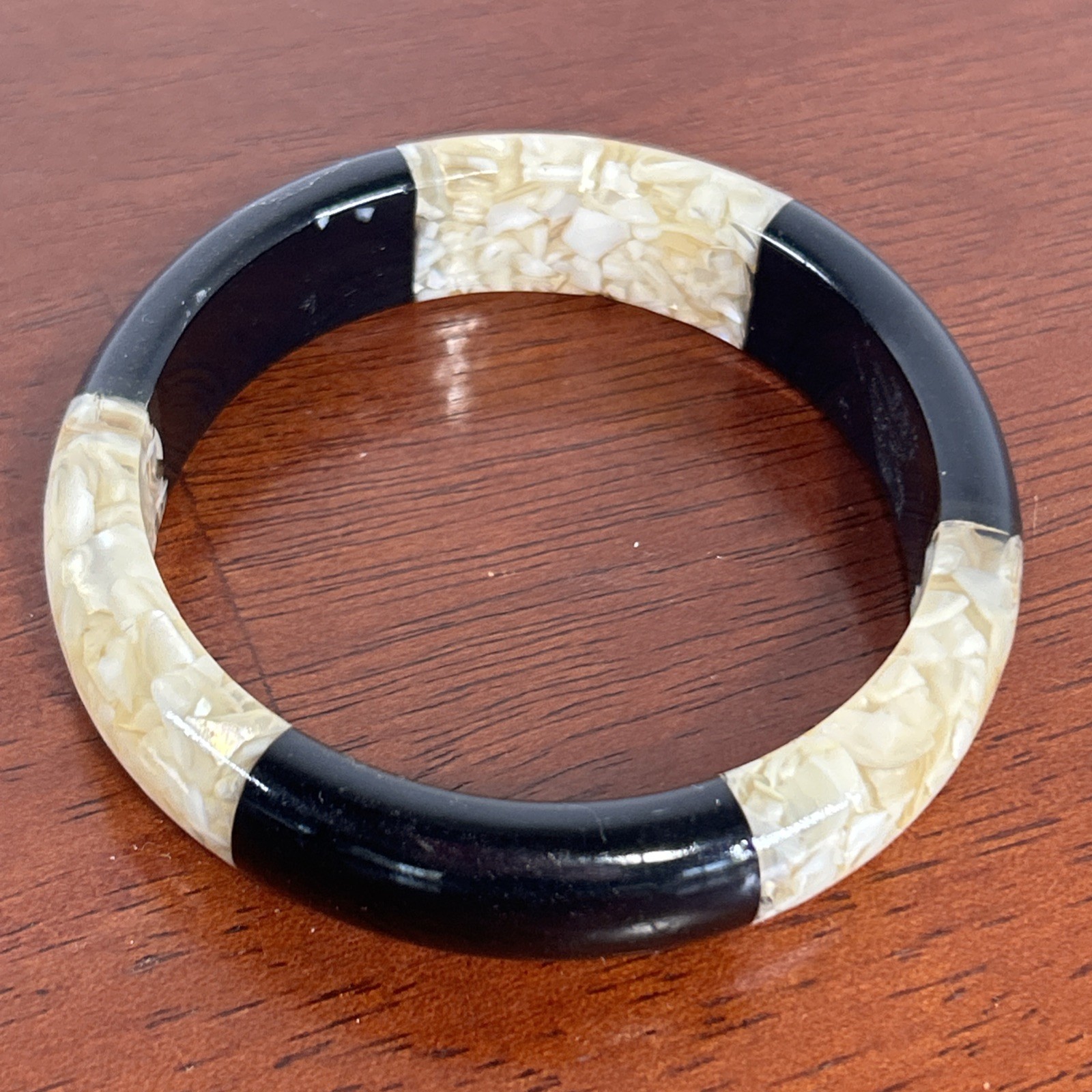 Resin Black Cream Bangle Bracelet Vintage Stackable Retro Boho Fashion Jewelry