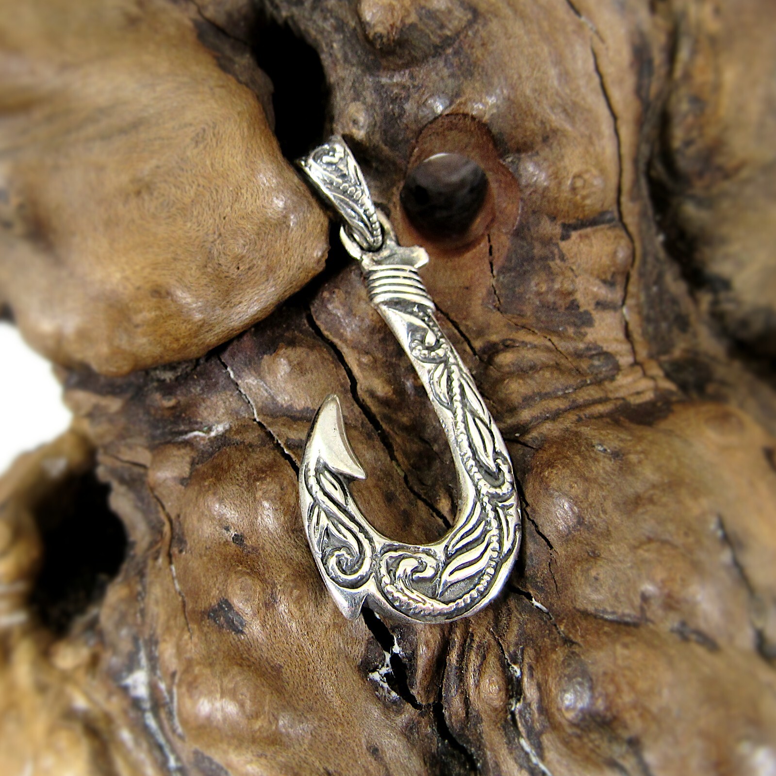 Solid 925 Sterling Silver Ornate Filigree Nautical J Hook Fish Hook Pendant