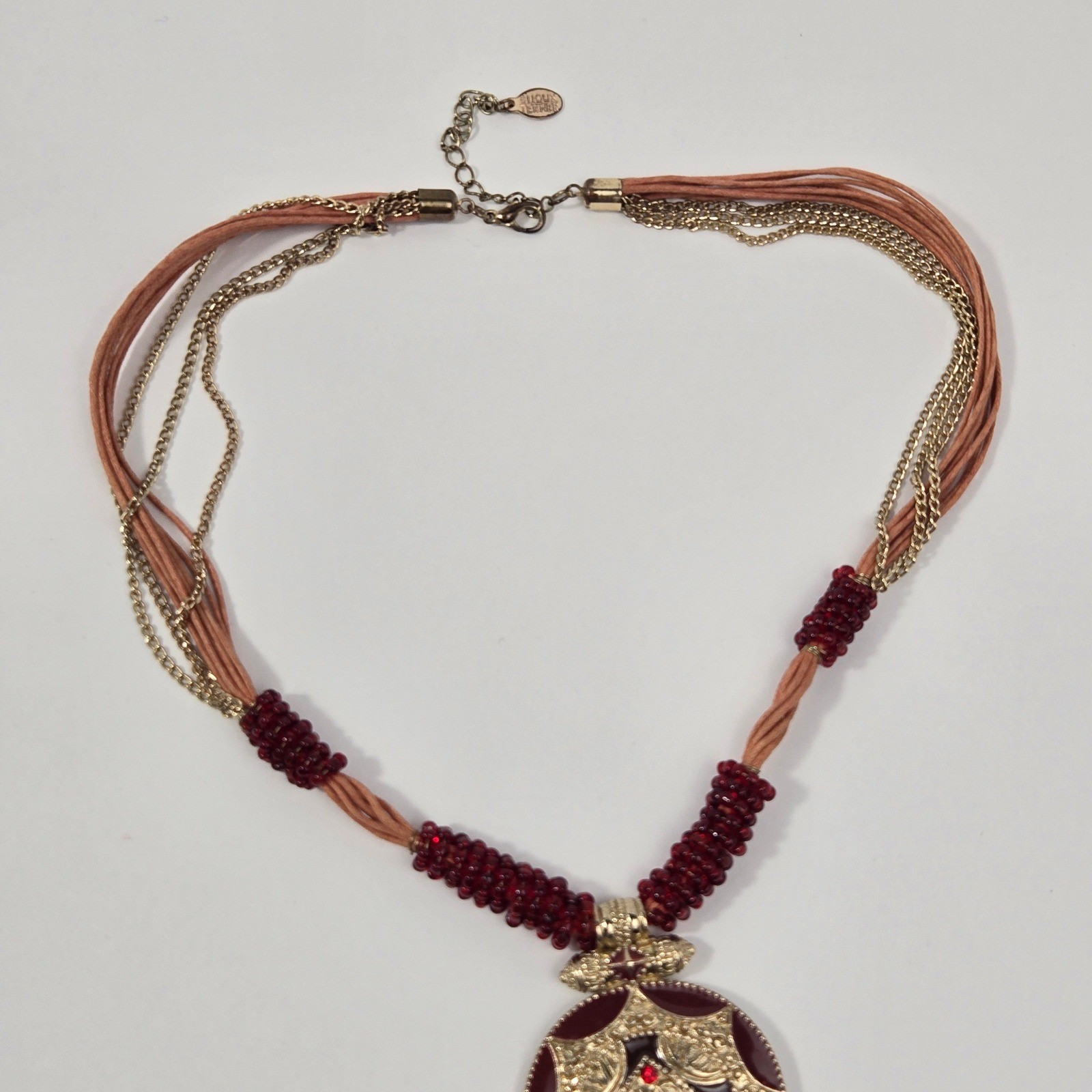 Bijoux Terner Red Enamel Gold Tone Medallion Multi Strand Statement Necklace