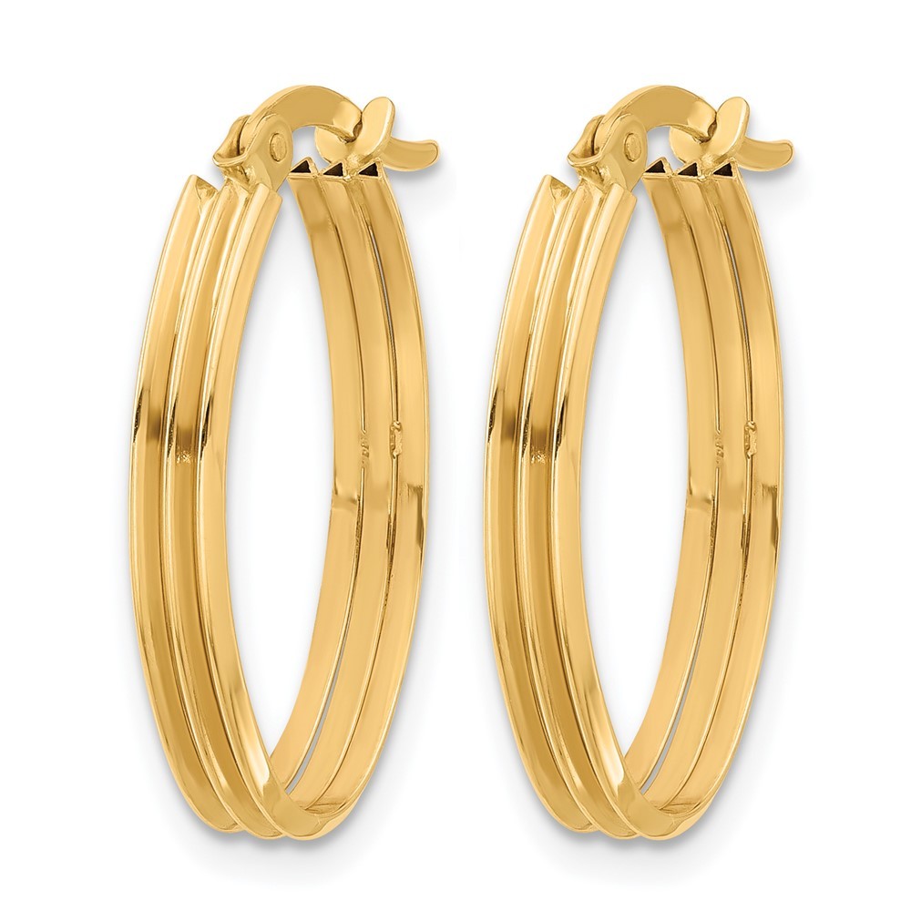 10K Yellow Gold Polished and Grooved Oval Shape Hoop Earrings L-23.4mm,W-15.83mm