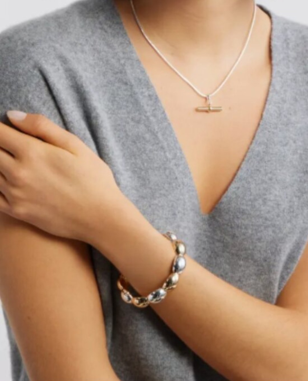 NWT Nordstrom Hinged Oval Link Bracelet Two Tone Gold Silver