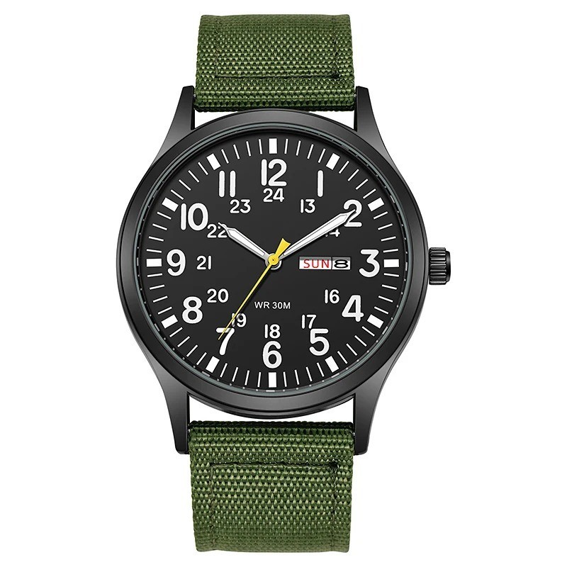 Durable Field Watch Easy Read Dial 24H Display Nylon Strap Quartz Movement