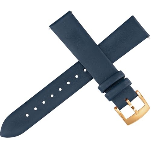 Leather Watch Bands Quick Release Watch Straps, 20mm Dark Blue (Glod Buckle)