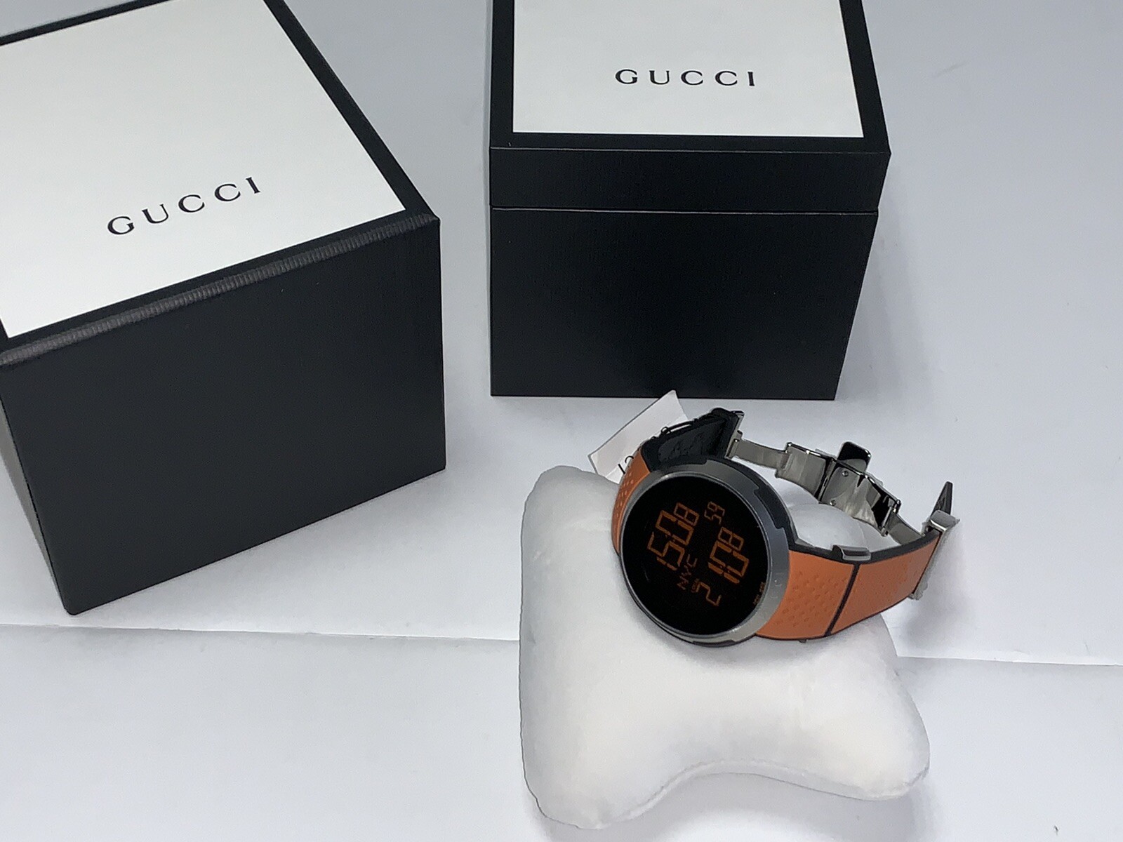 Authentic Gucci I-Gucci Digital Men Watch XXL Sport 49MM Orange Rubber YA114104