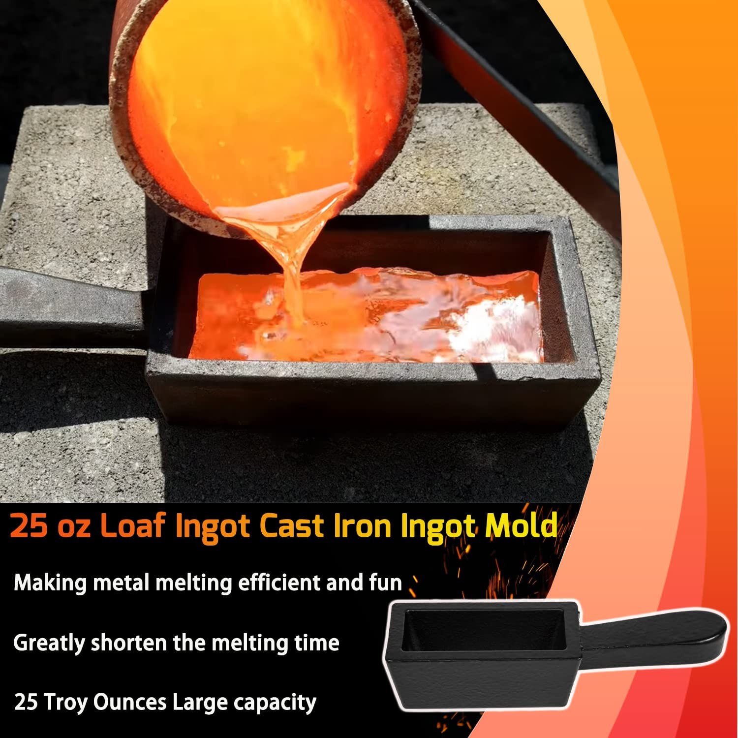 25 Oz Cast Iron Loaf Ingot Mold Melting Casting Refining Precious Metals Smelt