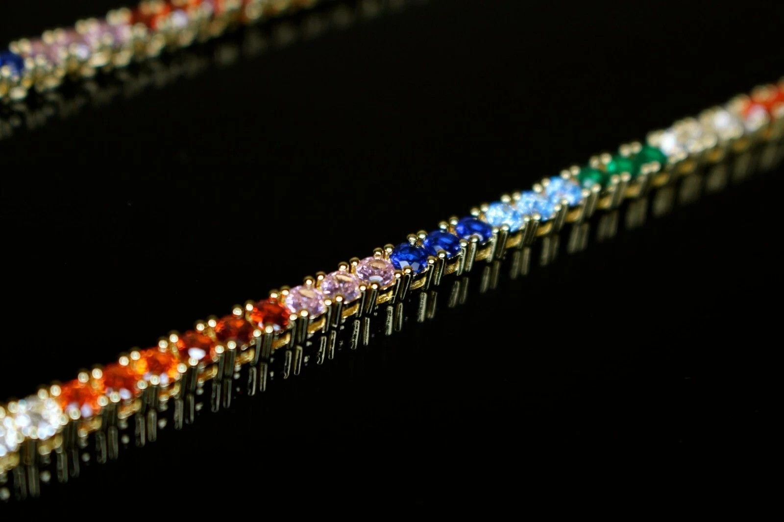 4mm RAINBOW Sapphire 70ctw Lab Sim Diamond Chain Necklace Heavy 40g