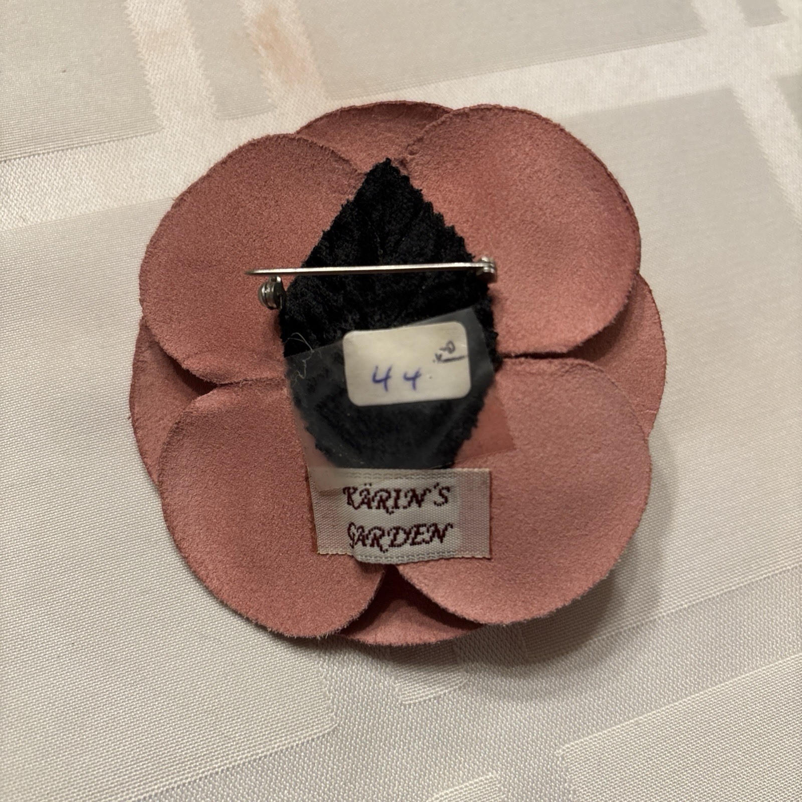 Vintage Karins Garden Pink Leather Rose Flower Pin Lapel Hat 3.5″x3.5″ NWT