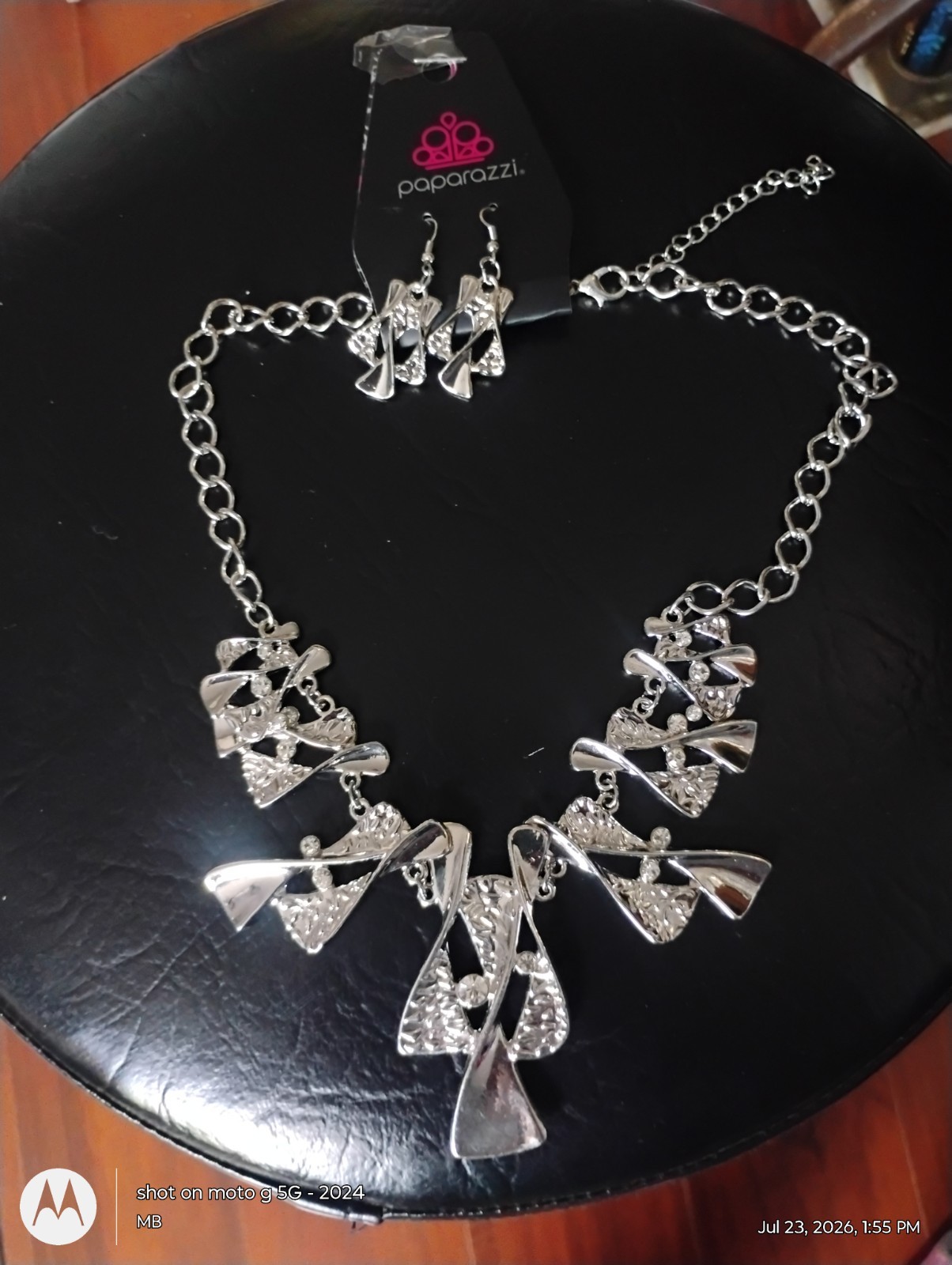Paparazzi Silver Tone Statement Necklace & Drop Dangle Earrings Set