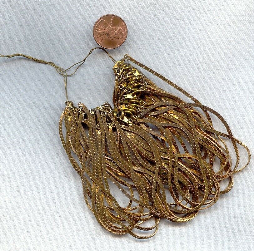 36 VINTAGE SOLID BRASS 2mm. HERRINGBONE 7 INCH CHAIN BRACELETS D228