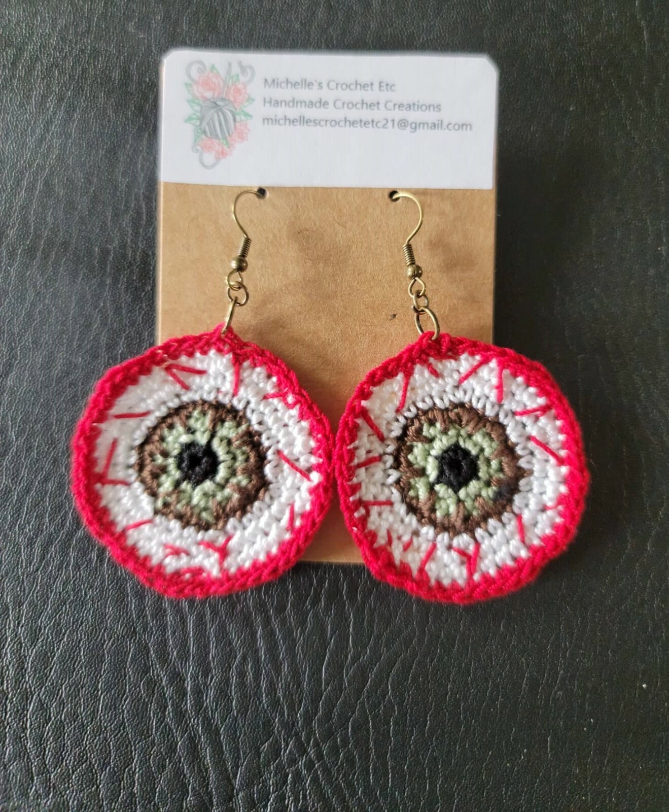 Crochet Earrings Blue Brown Green Eyeballs Apples Pumpkins Candy Corn Handmade
