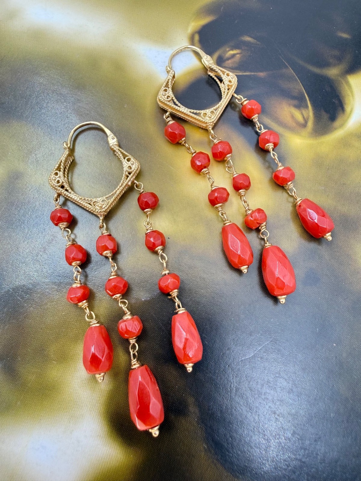 earrings earrings CORALLO red MEDITERRANEAN CORAL solid gold GOLD 18 KT-750