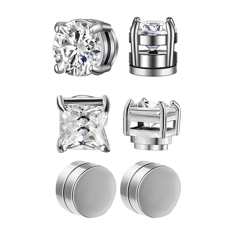 1/3pairs 6mm Crystal Magnetic No-pierce Stainless Steel Stud Earrings for Men Pu
