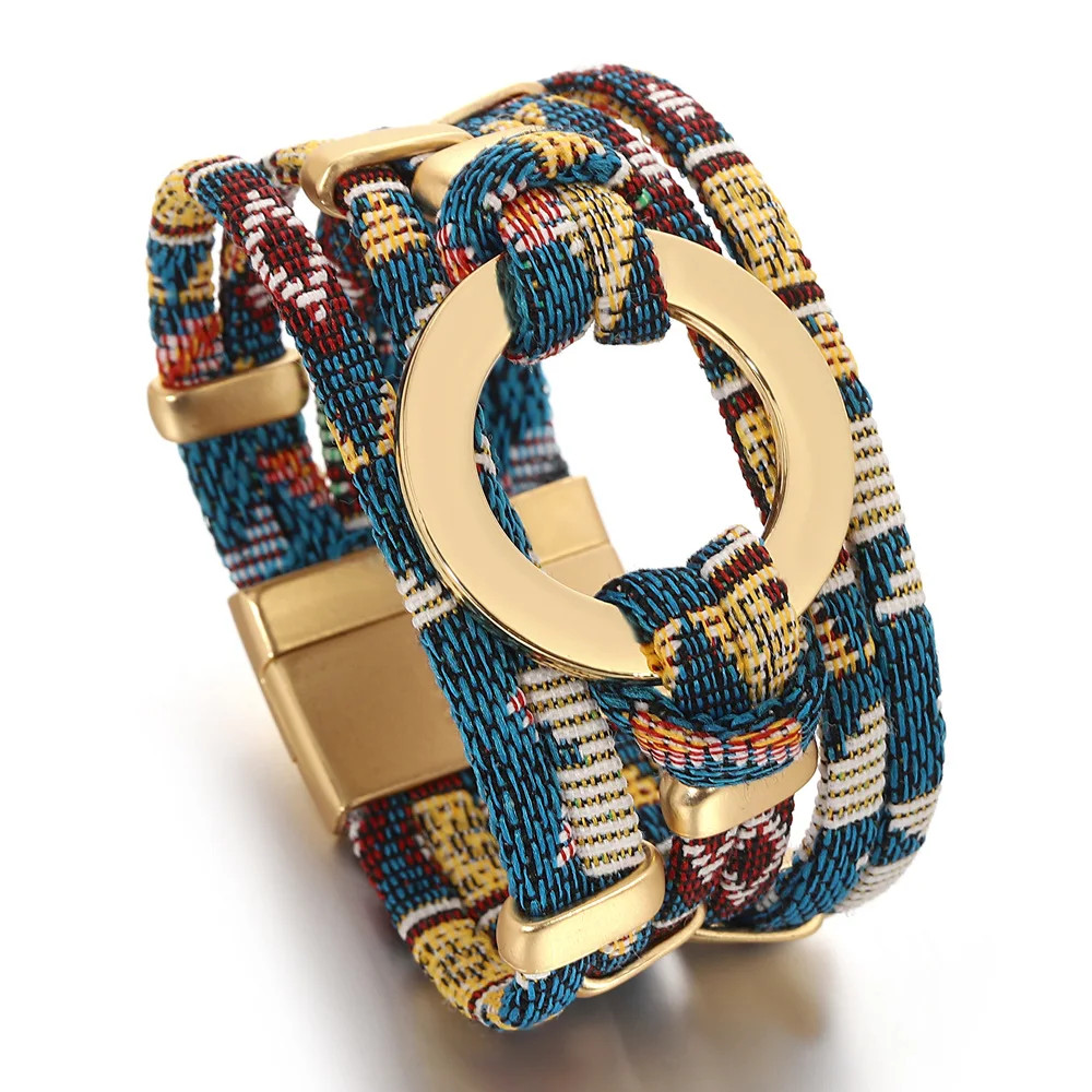 Vintage Hollow Round Weave Leather Bracelet for Women Men Ethnic Pattern