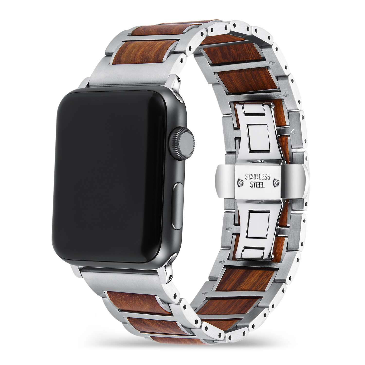 Wood and Stainless Steel Band For Apple Watch 38/40/41/42/44/45/46/49MM