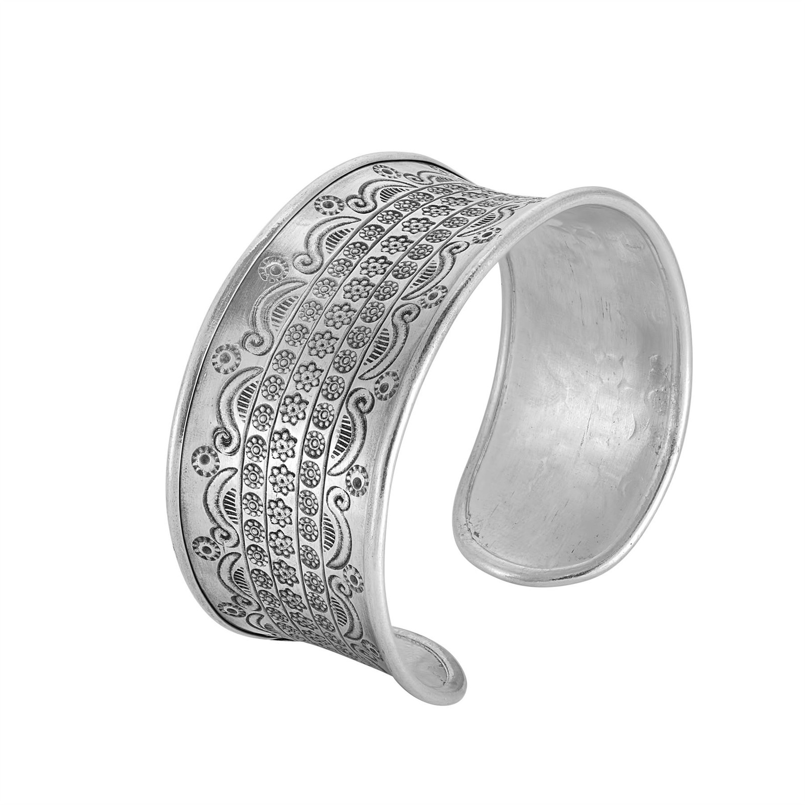 81stgeneration Silver Cuff Bangle 999 Hill Tribe Wide Engraved Motif Bracelet