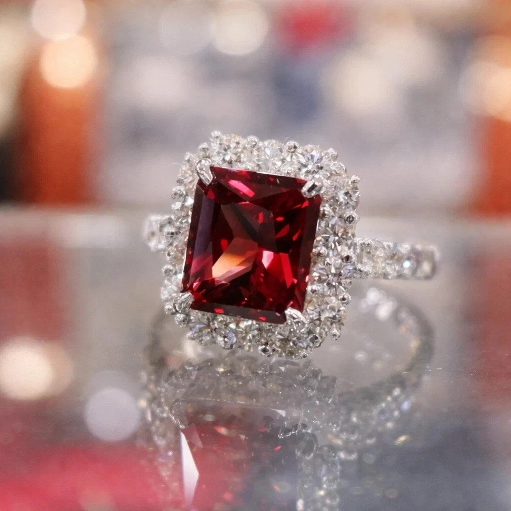 2.50Ct Princess Cut Natural Ruby Diamond Wedding Ring 14K White Gold Size 6 7 8
