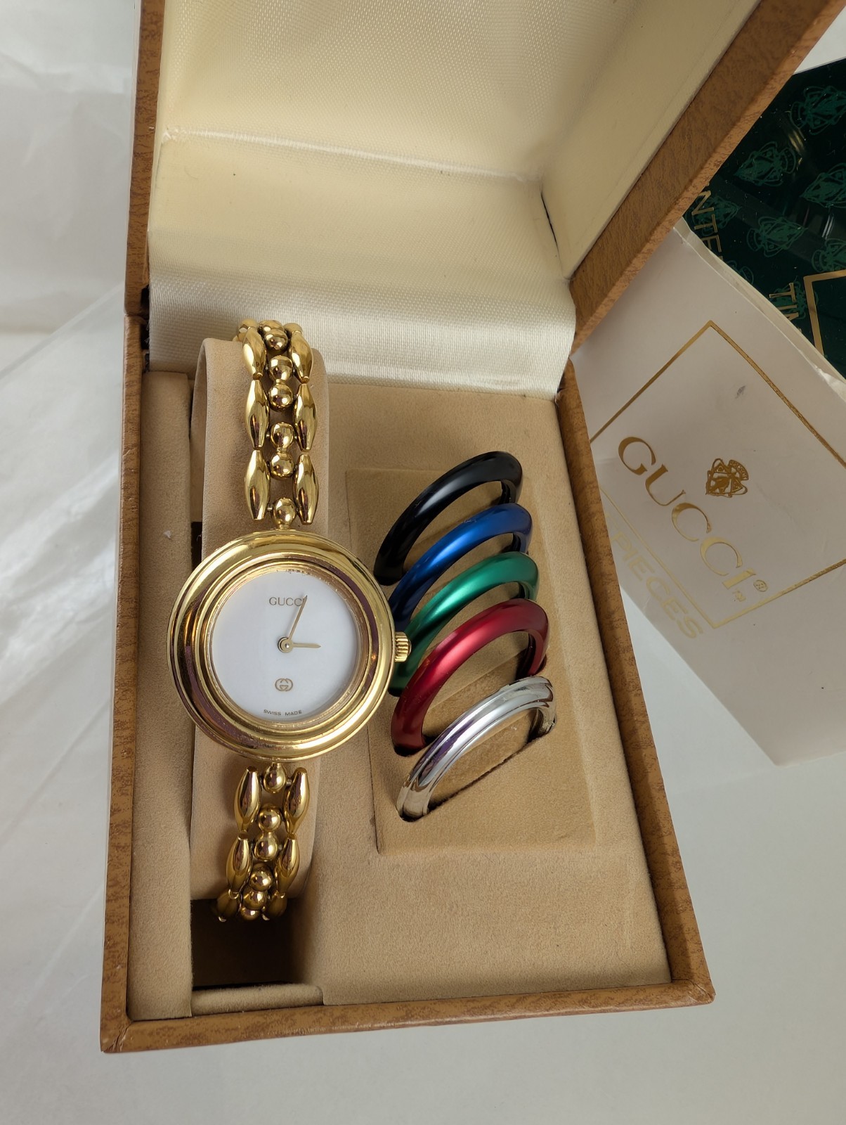 AUTHENTIC GUCCI 1100 L BEZEL RICE LINK WATCH w/ 6 Bezels/ EXCELLENT