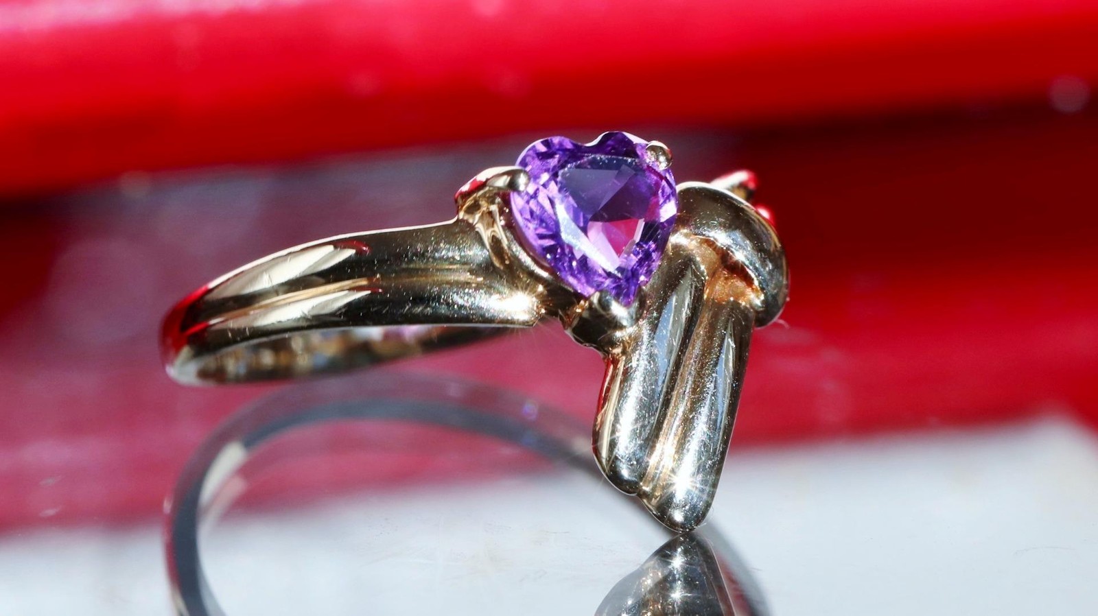 14k yellow gold ring 0.40ct amethyst heart solitaire size 5 vintage 1.95g N2695S