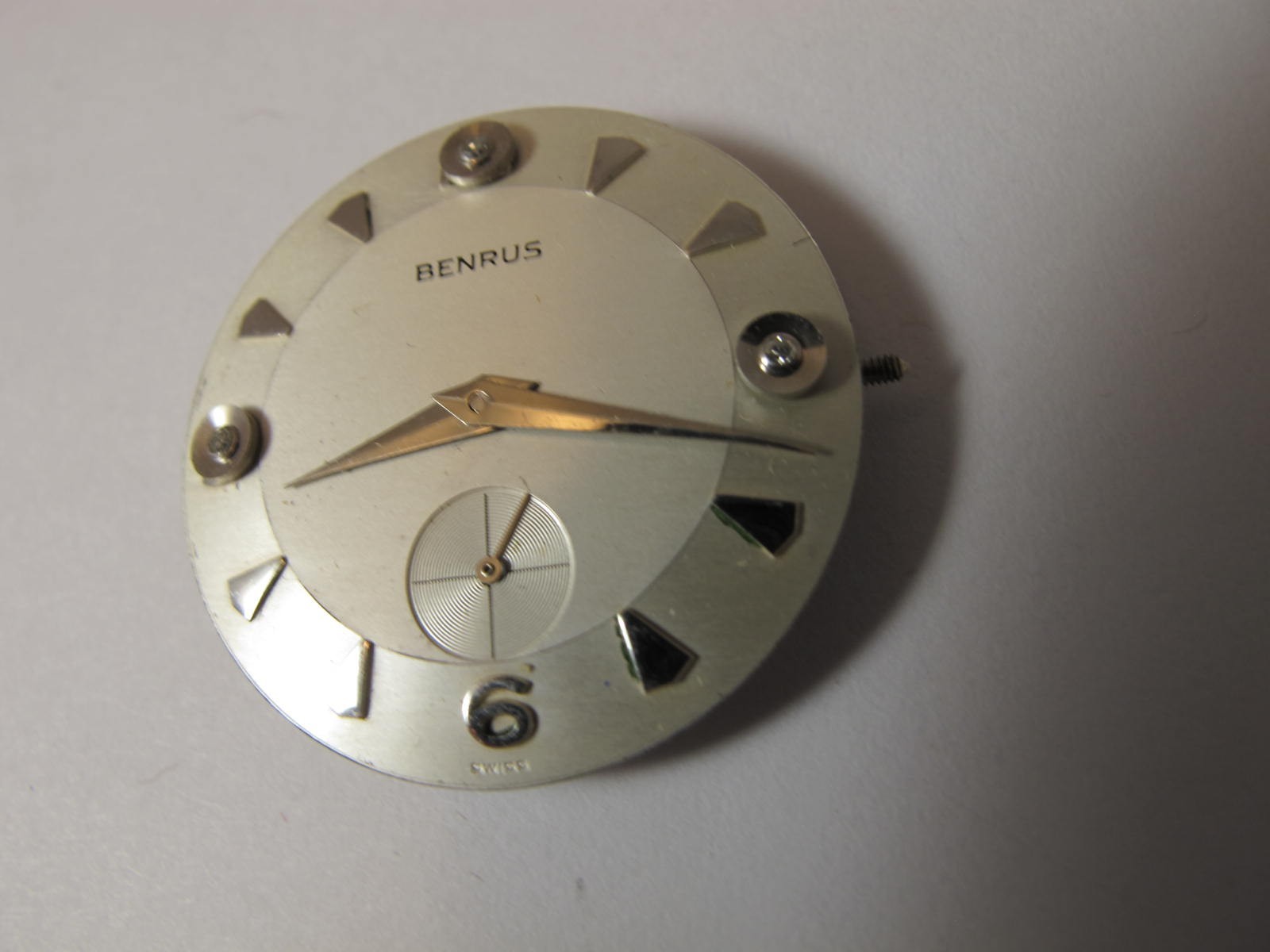 BENRUS MENS FANCY SILVER DIAL WITH JEWELED MARKERS AND SILVER DUPHINE HANDS