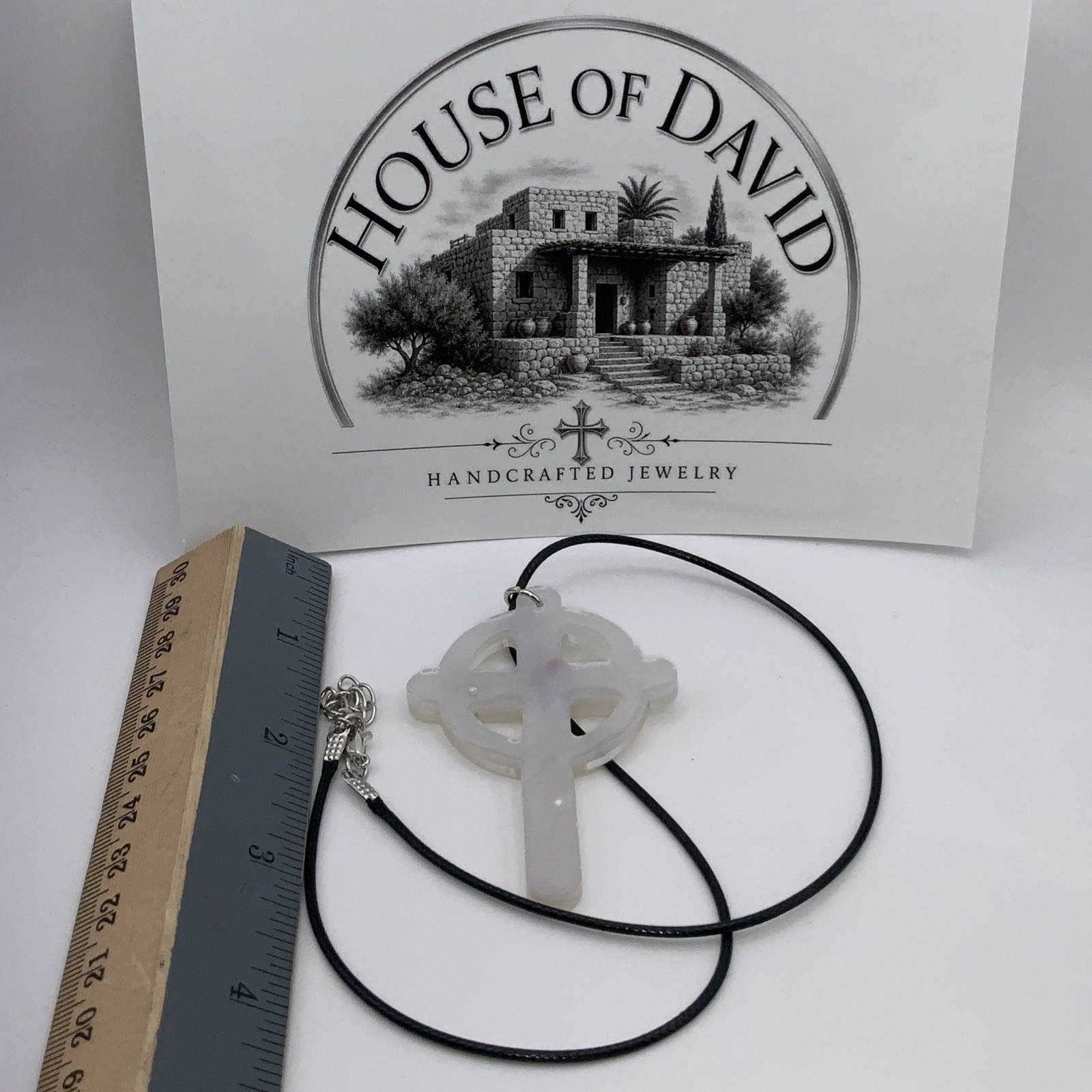 House Of David Handmade Cross Necklace Floating 3D Pearls