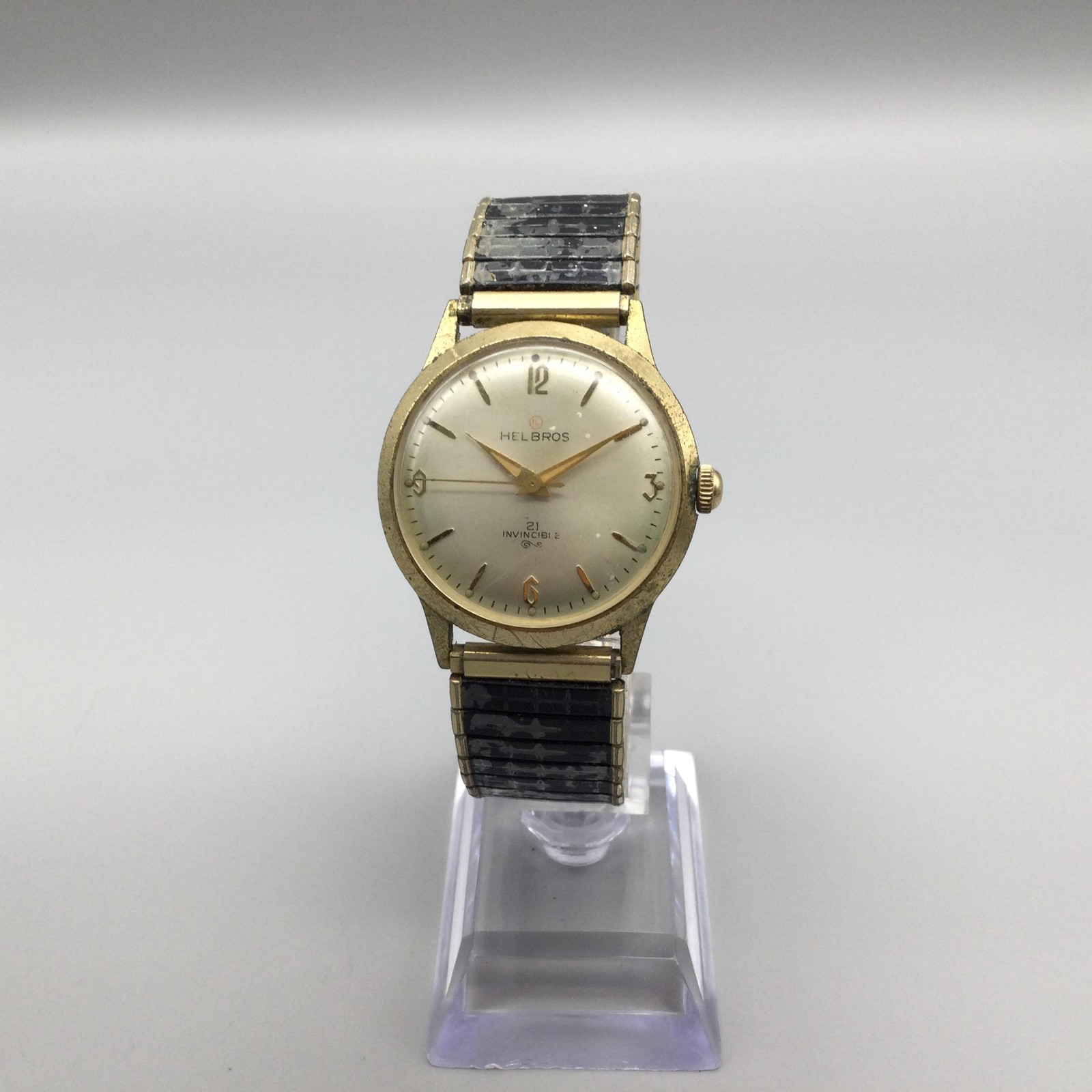Vintage Helbros Invincible Mens Watch 34mm Manual Wind 21 Jewels Gold Tone