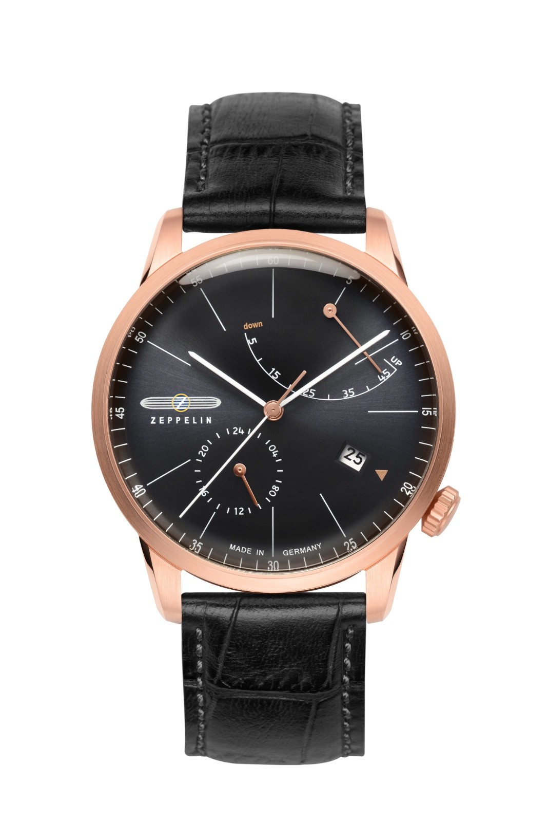 Zeppelin 7368-2 Flatline Automatic Power Reserve Black Dial Rose Gold + 4 Straps