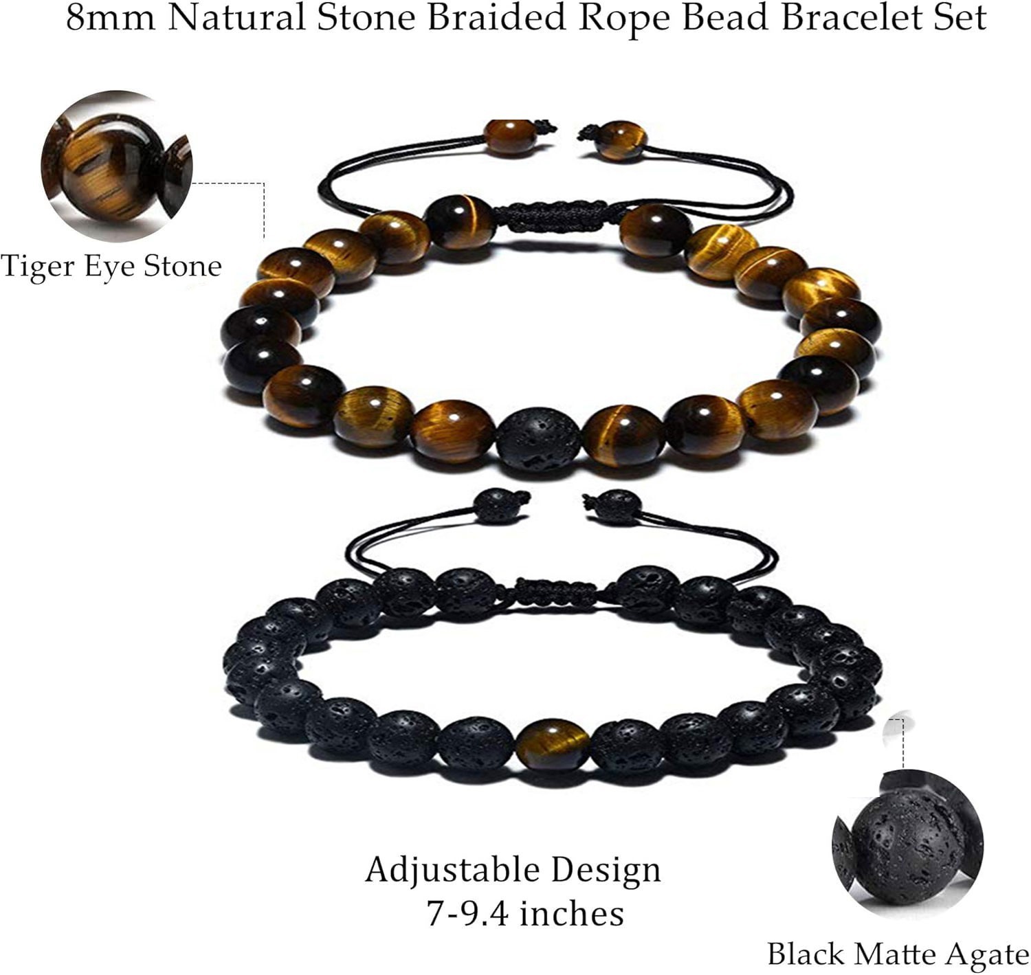 2 Pcs Triple Protection Bracelets for Men Adjustable Handmade Gift for Luck USA