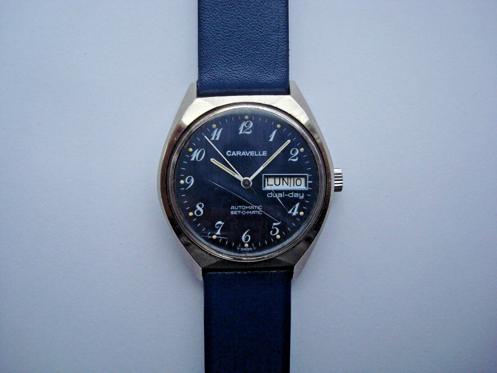 Caravelle Bulova Dual Day Men’s Automatic Watch ETA 2879 Blue Dial New Band Runs