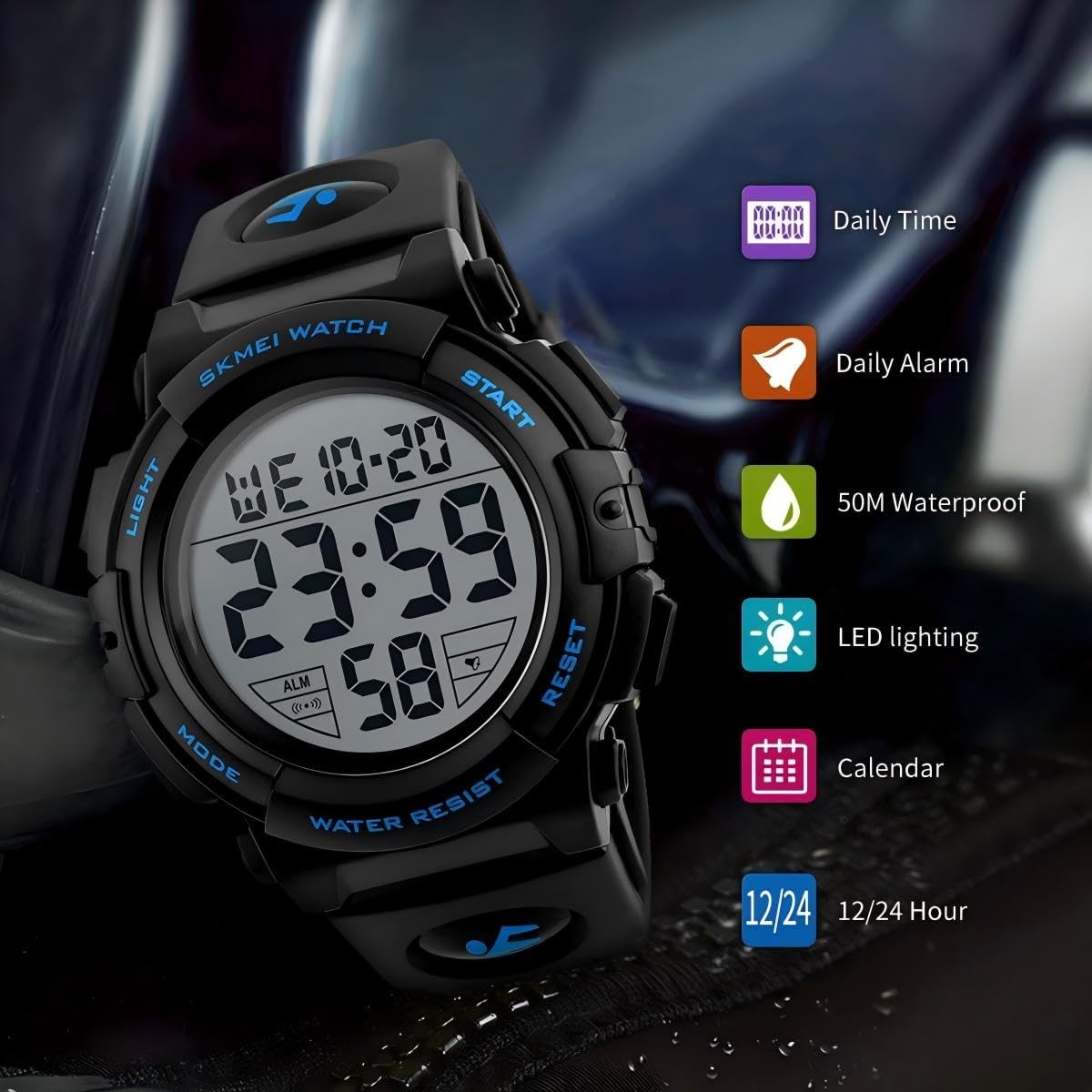 Men’s Military Tactical Sport Digital Watch 50mm Large Face Black WaterProof 50M