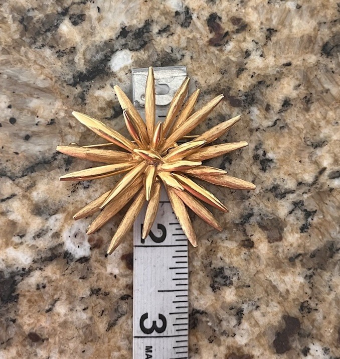 Marcel Boucher Signed Gold tone Textured Star Starburst Burst Brooch Art Deco