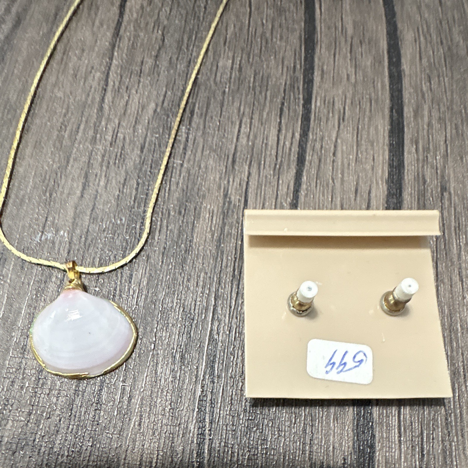 Pink Shell Teardrop Pendant Necklace & Earrings Set, Hypo-Allergenic
