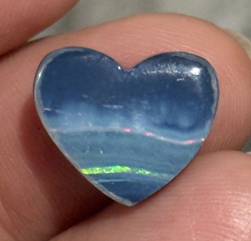 7.5ct 15.3x13x4.3mm Blue Australian Doublet Opal Heart Shaped Cabochon Gem