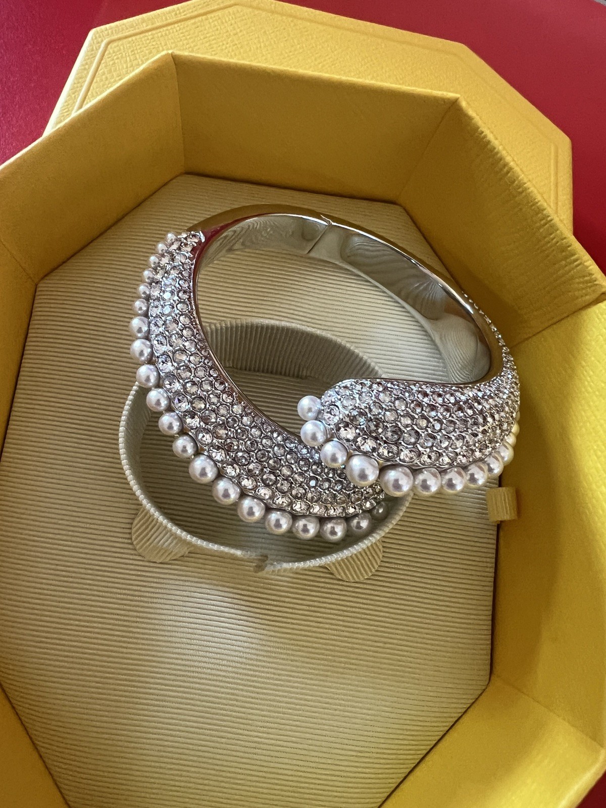 SWAROVSKI Bangle Sublima Cuff Pearls Silver Rhodium Plated Medium New + bag❤️