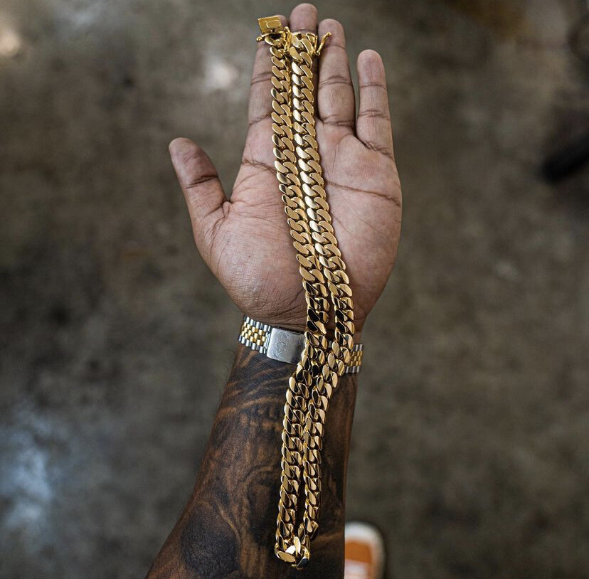 Cadenas de Plata ® Chapada en Oro 14K Para Hombre Cadena Cubana Joyería Fina