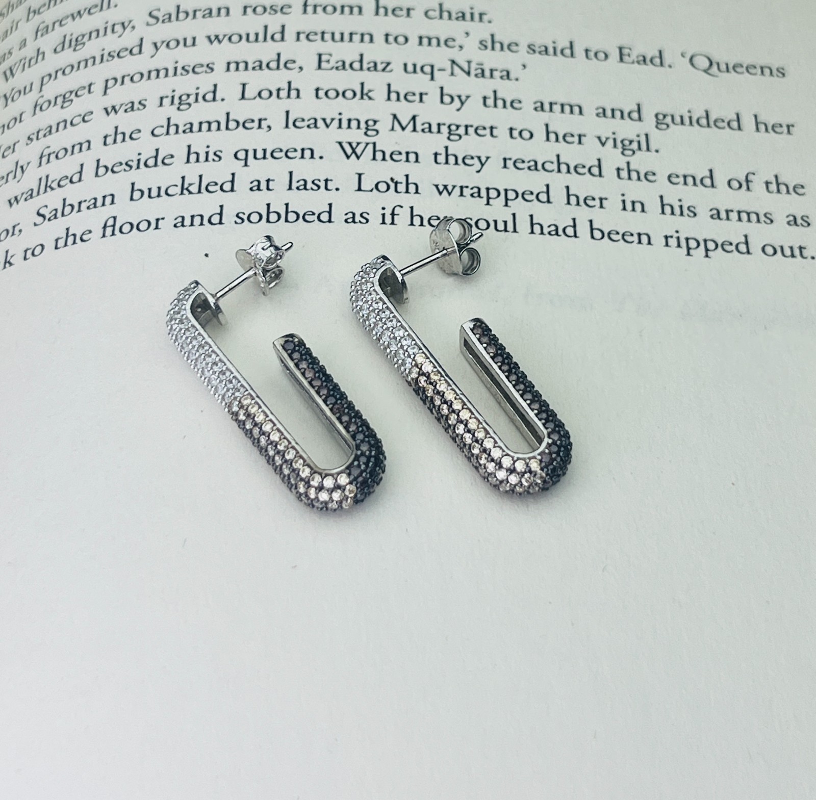 Silver Black & White U Shape Earrings Gift For Women