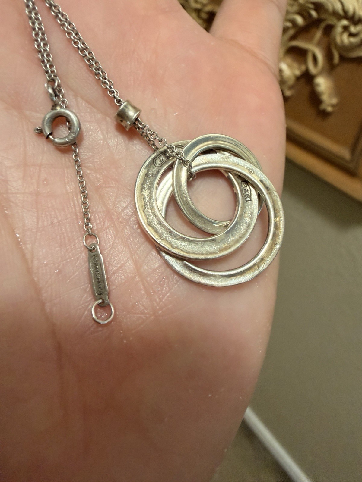 Tiffany & Co. 925 Sterling Silver Interlocking Circles Pendant Necklace 43cm