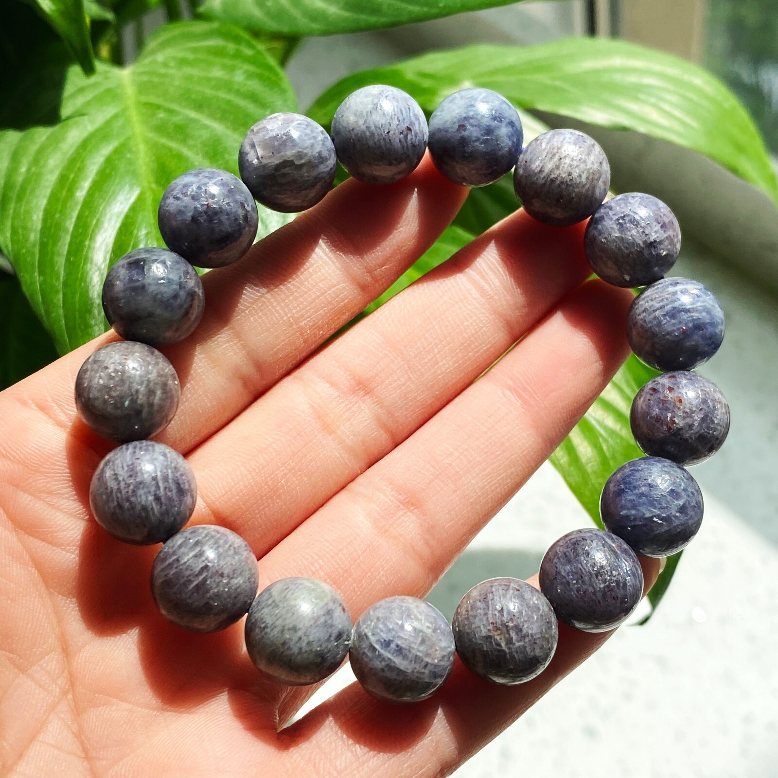 12mm Natural Blue Lolite Cordierite Gemstone Beads Bracelet B43
