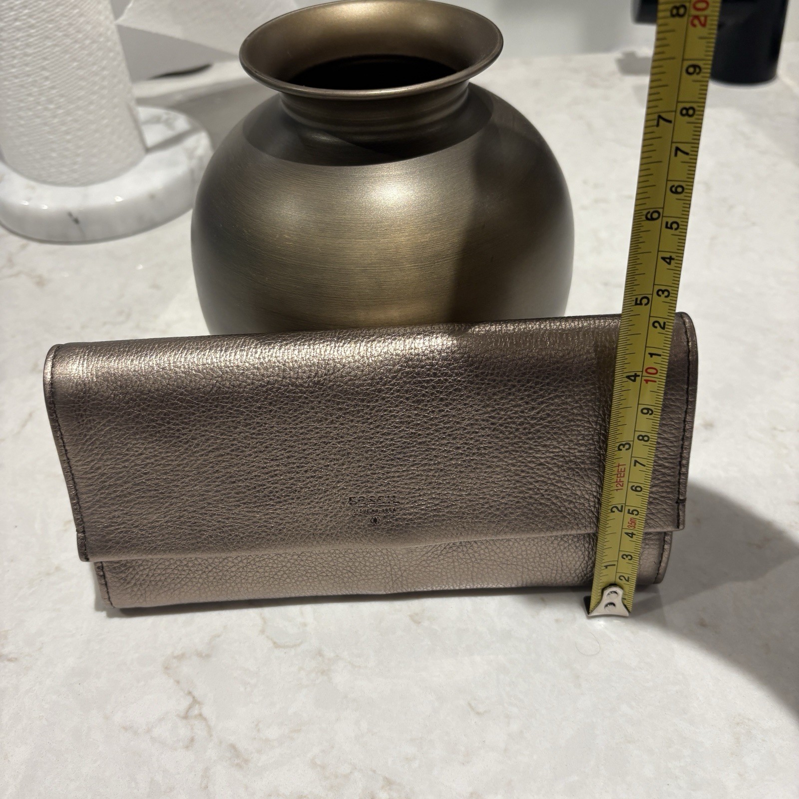 FOSSIL Soft Metallic Bronze Leather Flap Travel Jewelry Case Roll Clutch Wallet