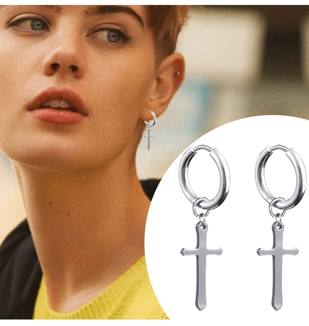 2 Pc Stainless Steel Hoop Earrings Men Black Tone Gothic Small Punk Jewelry