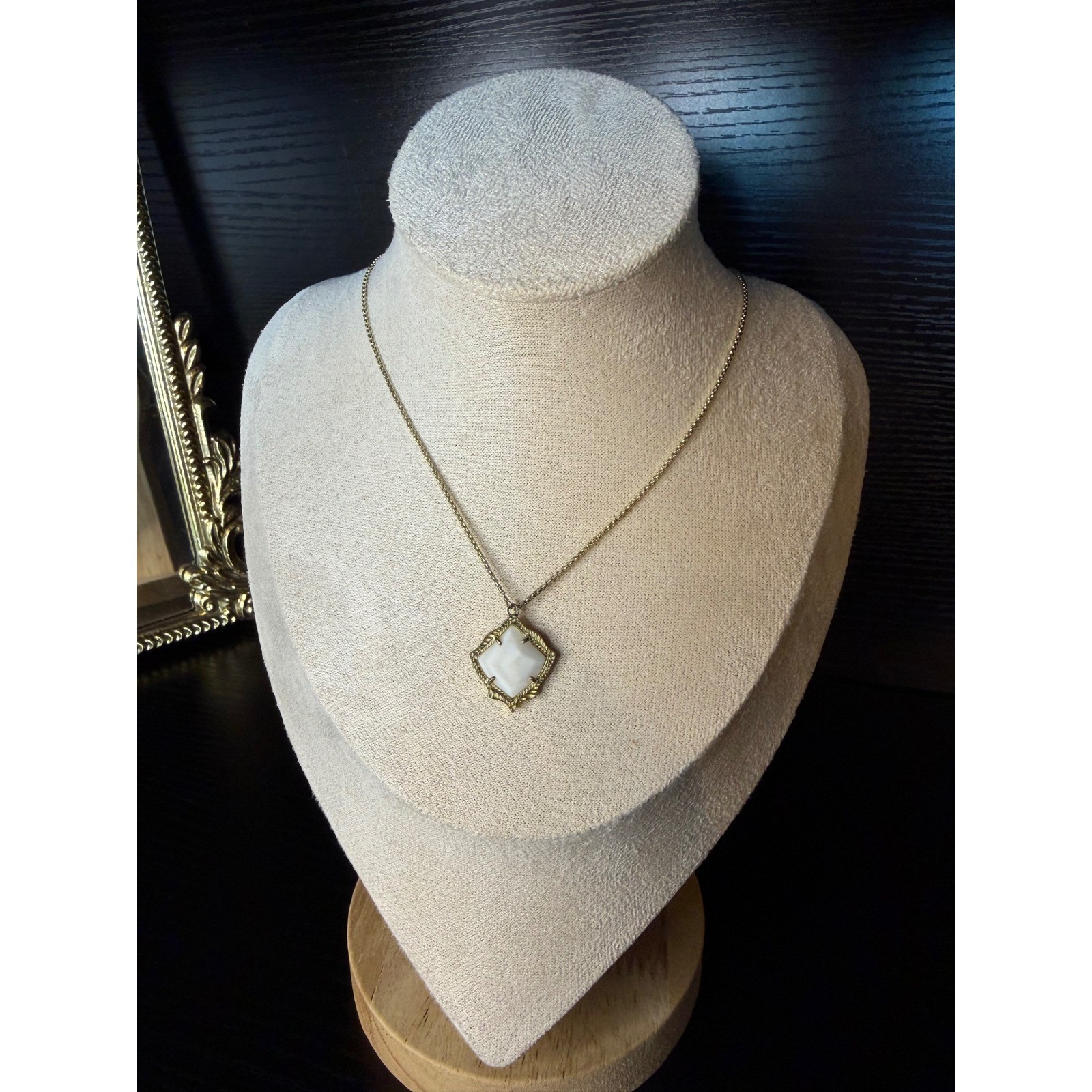 White Mother of Pearl Gold Tone Adjustable Slider Necklace