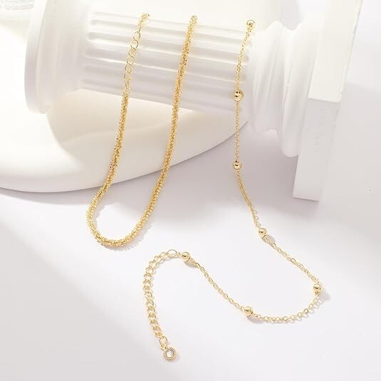 2 PCS Layered Anklets B-Gold Cuban Link Rhinestone Foot Chain Bracelets Jewelry