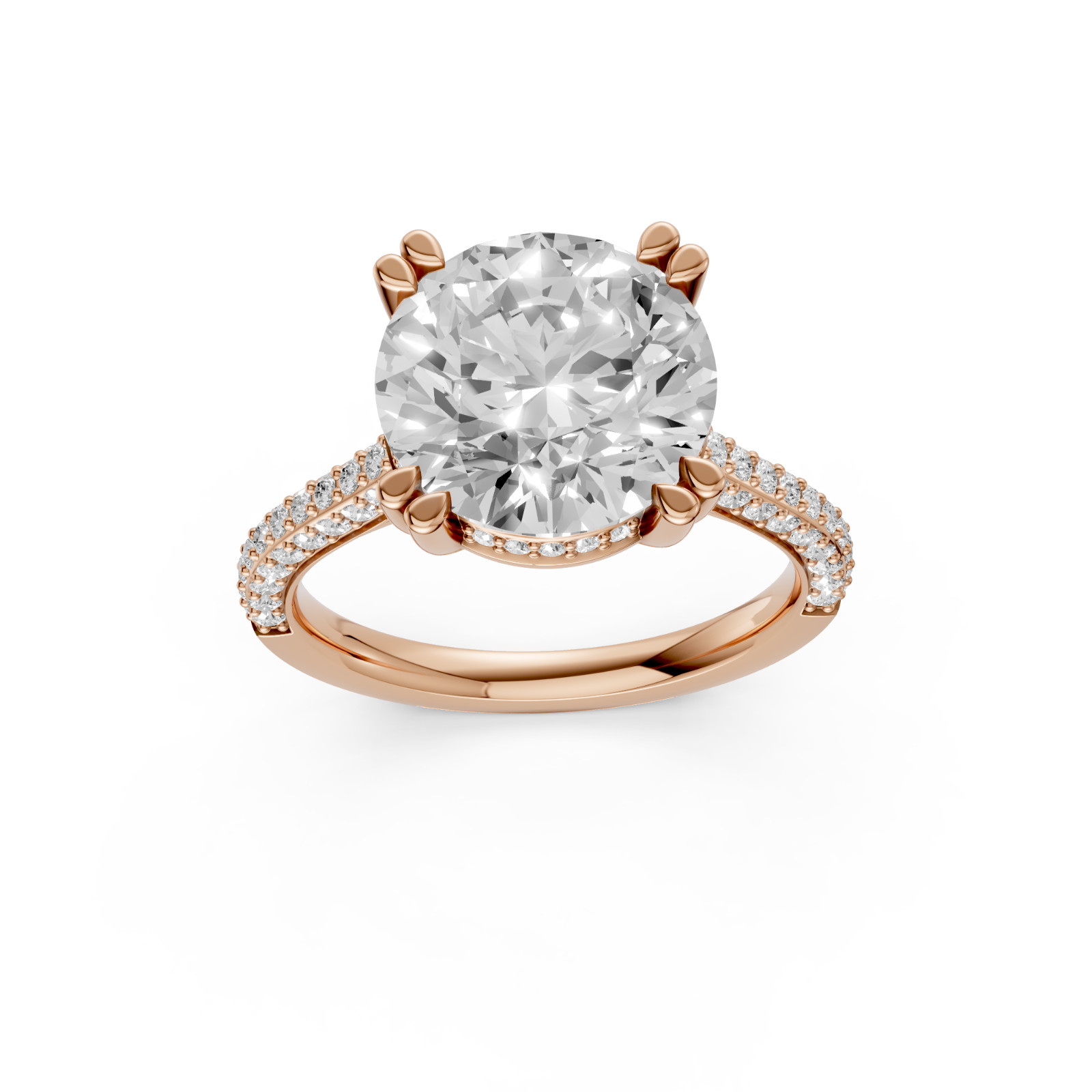Round Lab Grown Diamond Hidden Halo Prong Basket Setting Engagement Ring