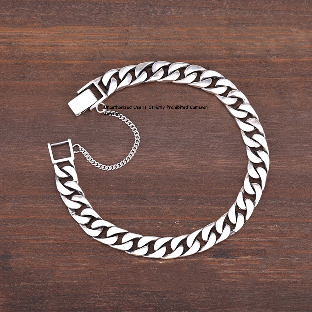 Pure S925 Sterling Silver Chain 8mm Cuban Curb Extend Link Bracelet 6.7-8.3inch