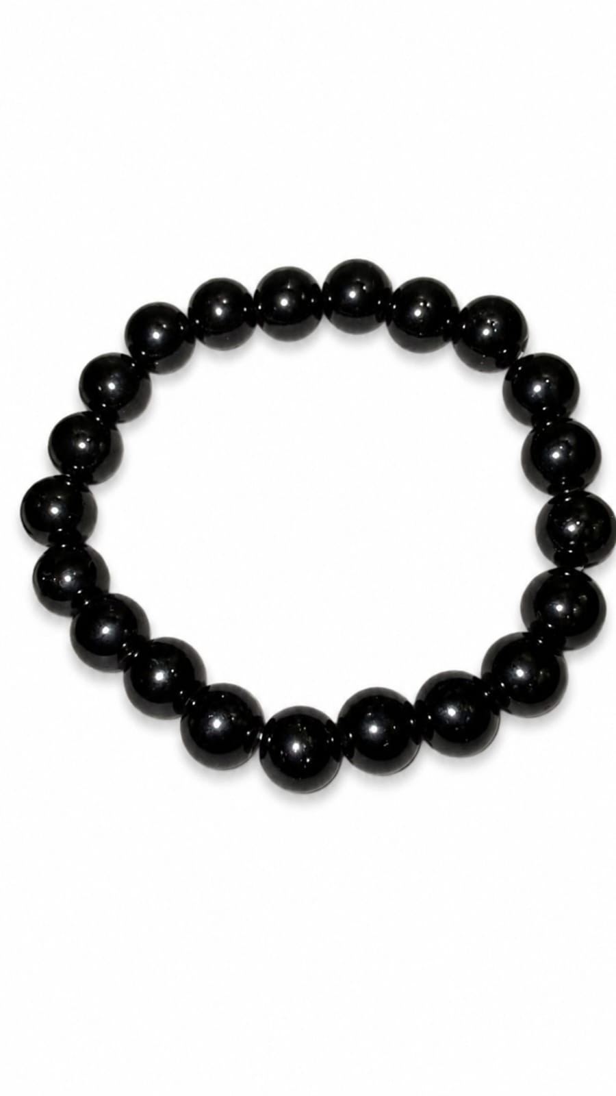 Black Beaded Stretch Bracelet for Men Women 8mm Beads Gift for Him Her