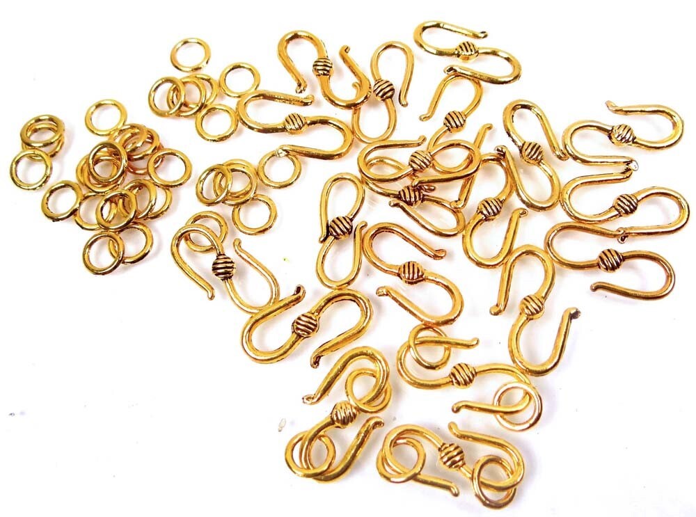 45pcs / 15 sets Golden Pewter S Hook Clasp with Jump Rings