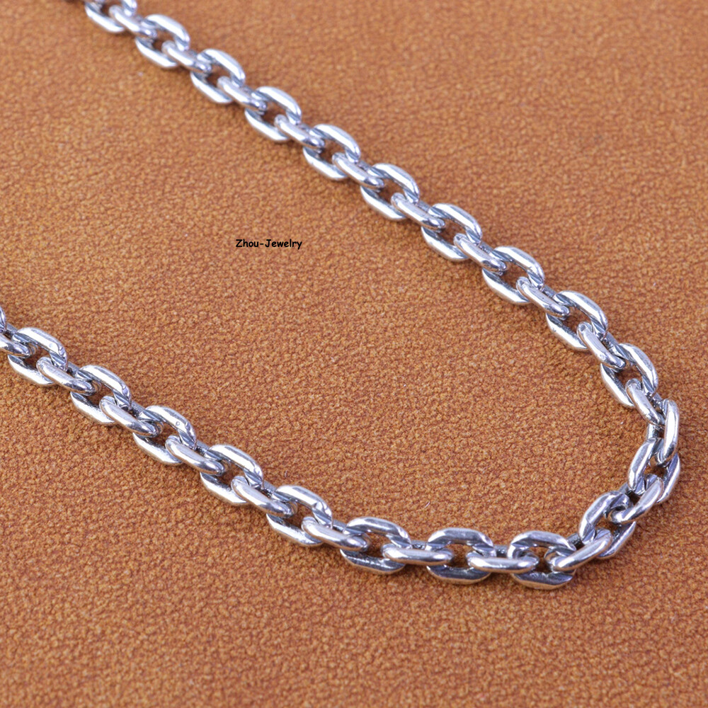 Solid 925 Sterling Silver Women Men 4mm Square O Link Chain 26-27g 27.5inch